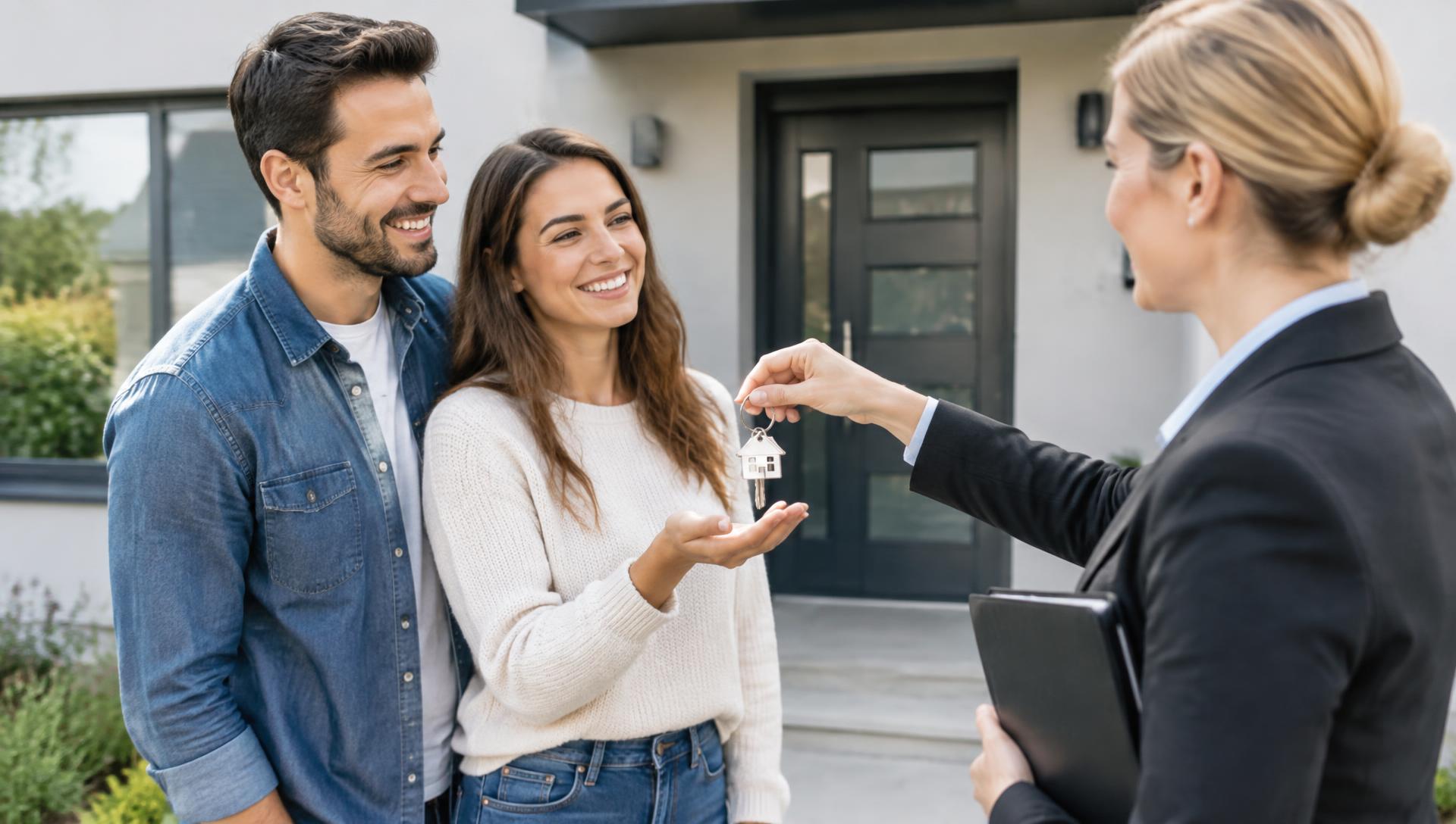 Couple receiving keys to their new home