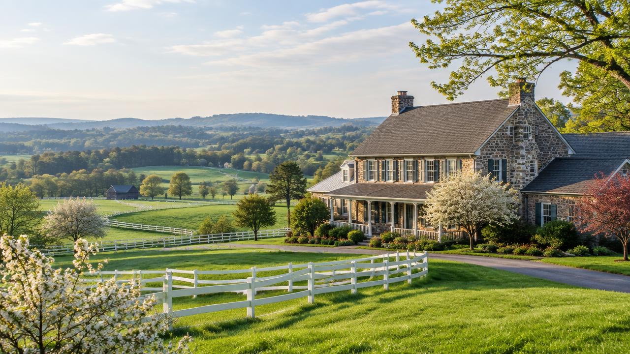 Chester County Pennsylvania countryside home with rolling hills