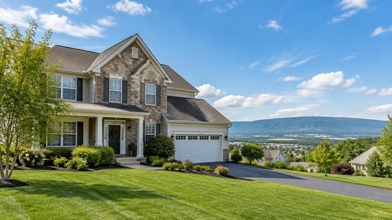 Suburban home in the Lehigh Valley Pennsylvania with mountains