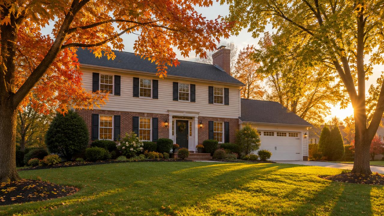 Montgomery County Pennsylvania colonial home at golden hour